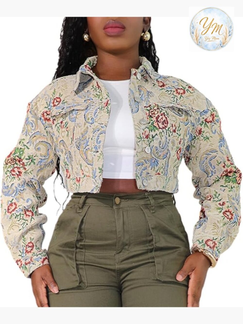 Cropped Floral Jacquard Bomber Jacket Women Y2K Trendy Short Jacket